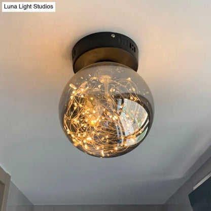 DecorBites™ DecorBites™ Modern Orb Smoke Grey Glass LED Flush Mount Ceiling Light with Inner Glowing String