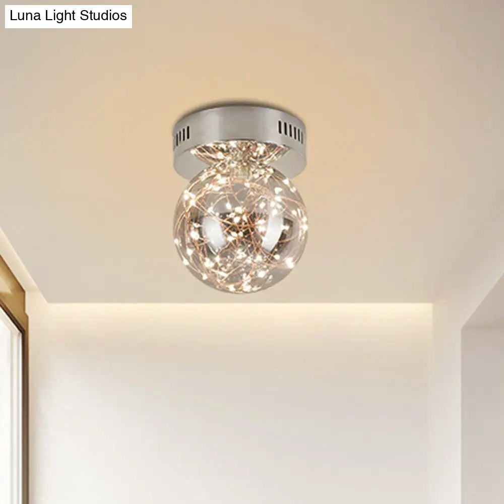DecorBites™ DecorBites™ Modern Orb Smoke Grey Glass LED Flush Mount Ceiling Light with Inner Glowing String