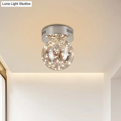 DecorBites™ DecorBites™ Modern Orb Smoke Grey Glass LED Flush Mount Ceiling Light with Inner Glowing String