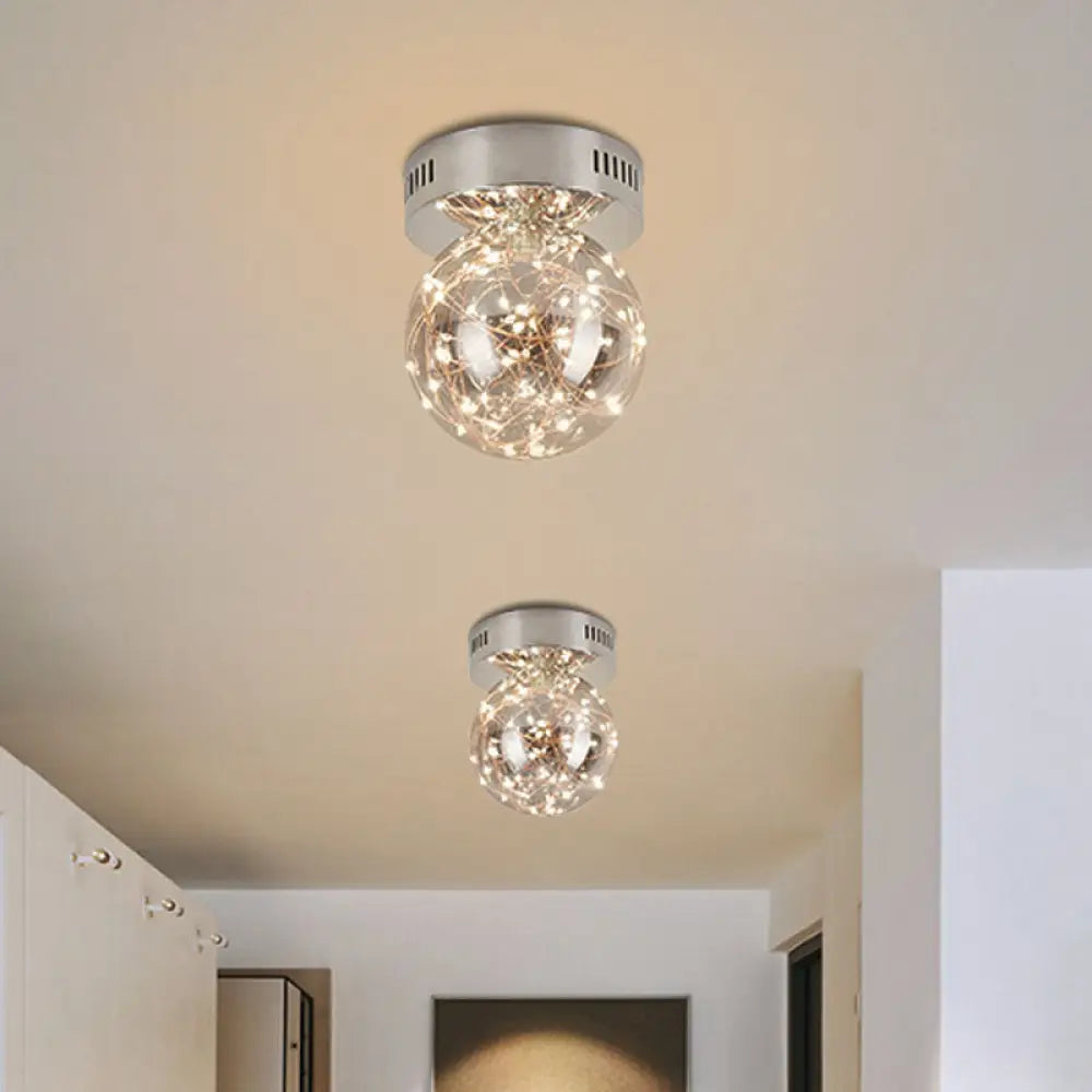 DecorBites™ DecorBites™ Modern Orb Smoke Grey Glass LED Flush Mount Ceiling Light with Inner Glowing String