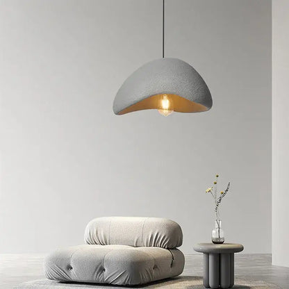 Modern organic off-white cloud pendant lamp with gray textured half-moon handmade led chandelier glow decorbites