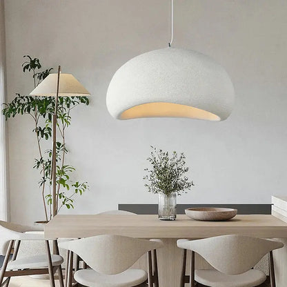 Modern organic off-white cloud pendant lamp with textured dome and warm glow for dining room decorbites handmade led chandelier