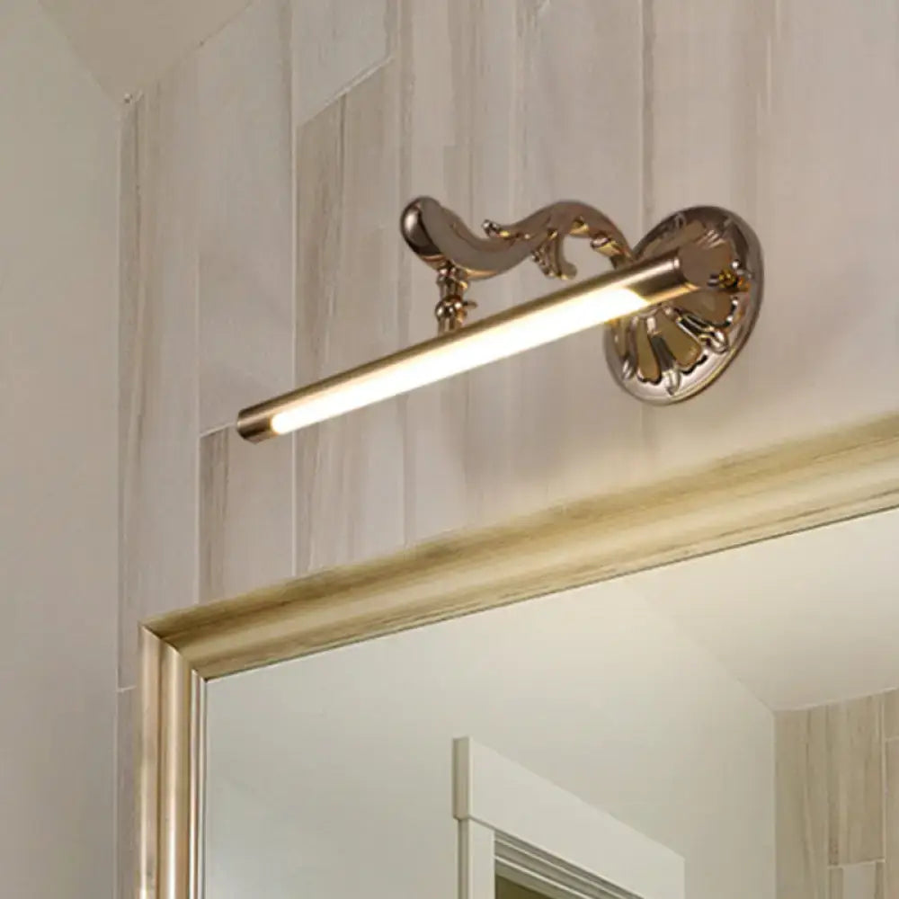 Modern ornate gold floral wall mount bathroom lamp with gold-toned scrollwork and sleek elongated led bar light