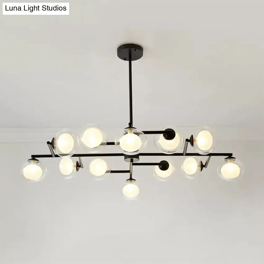 Modern black metal chandelier with clear glass globe bulbs from DecorBites™ black white oval island light suspension