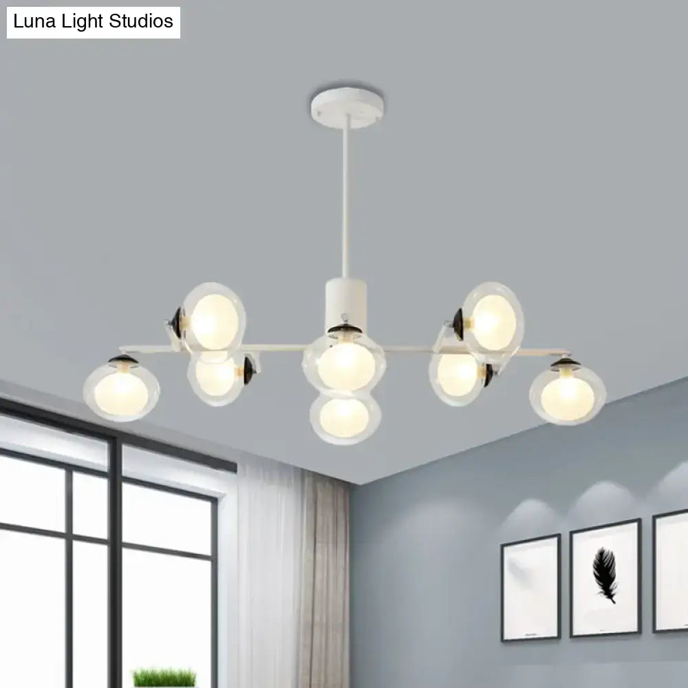 DecorBites™ modern oval shade island light with frosted glass globe shades and black white metal accents suspension light