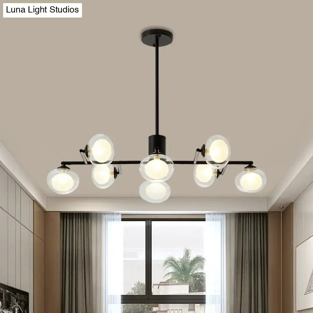 Black metal chandelier with multiple frosted glass globe bulbs from DecorBites™ modern oval shade island light in black white