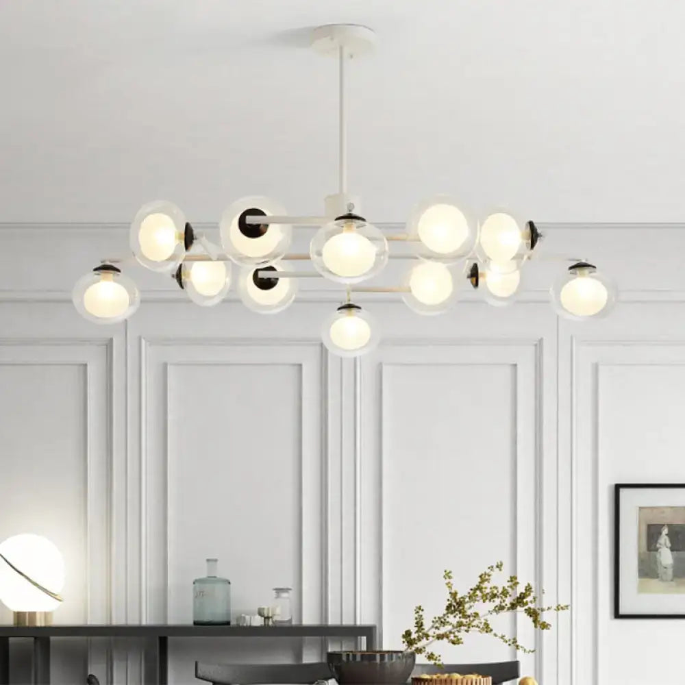 Modern white chandelier with frosted glass globes and black metal accents from DecorBites™ island light series