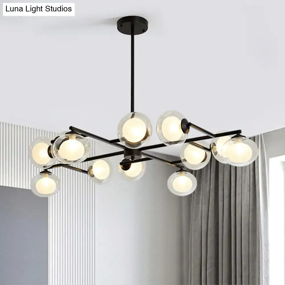 Modern black metal chandelier with multiple clear glass globe bulbs for black white DecorBites™ island lighting
