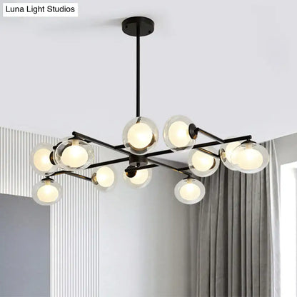 Modern black metal chandelier with multiple clear glass globe bulbs for black white DecorBites™ island lighting
