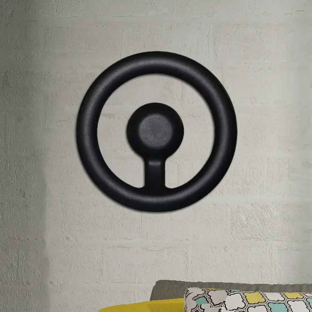 Black circular wall-mounted steering wheel decor shown with modern oval black white led mirror bedroom wall light 110v-120v