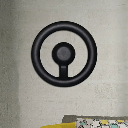 Black circular wall-mounted steering wheel decor shown with modern oval black white led mirror bedroom wall light 110v-120v