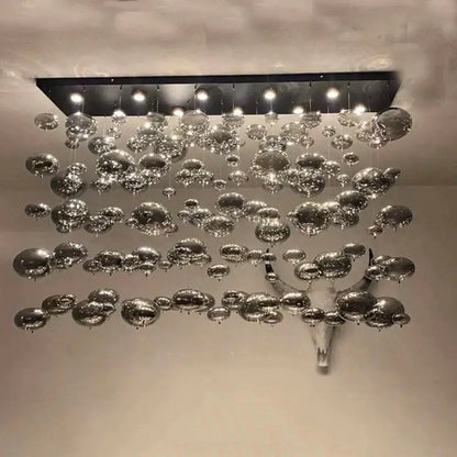 Decorbites™ modern oval bubble ball led chandelier with metallic spheres and black frame for dining room lighting