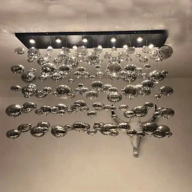 Decorbites™ modern oval bubble ball led chandelier with metallic spheres and black frame for dining room lighting