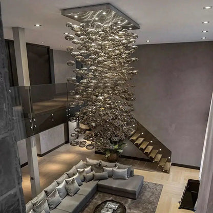 Decorbites™ modern oval bubble ball led chandelier with translucent silver glass orbs for dining room lighting fixtures