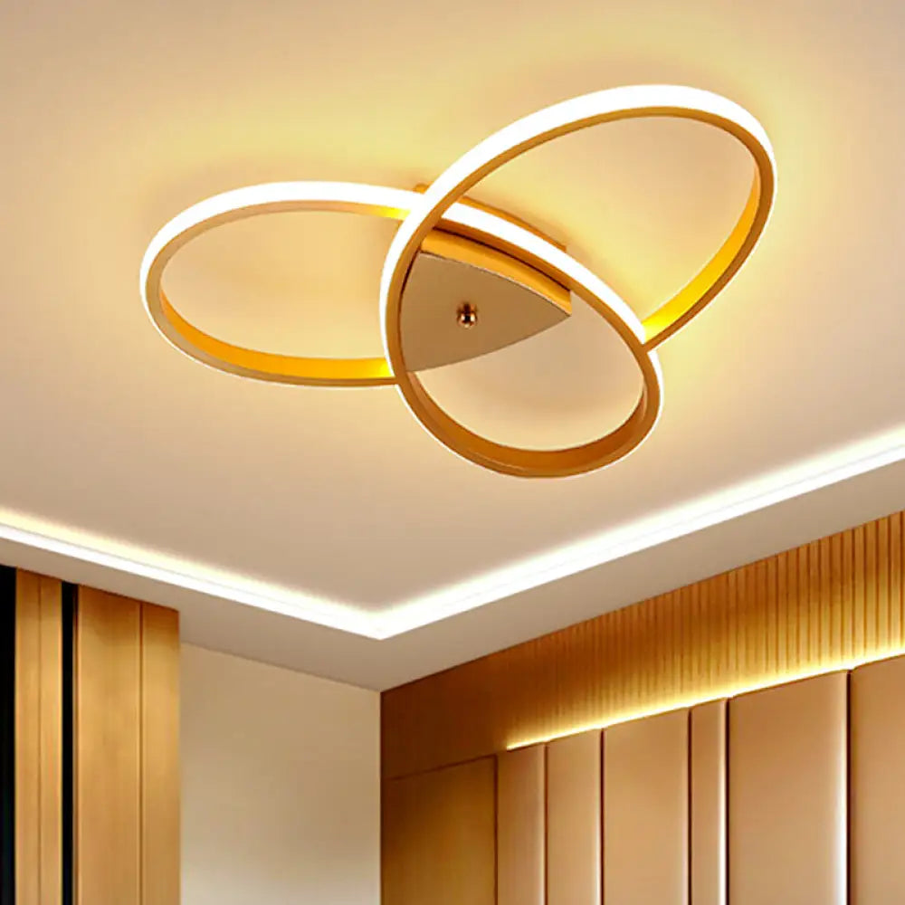 DecorBites™ DecorBites™ Modern Oval Ceiling Flush Metallic LED Bedroom Semi Flush Mount Lighting - 19"/25.5" Width - Black/Gold - Warm/White Light