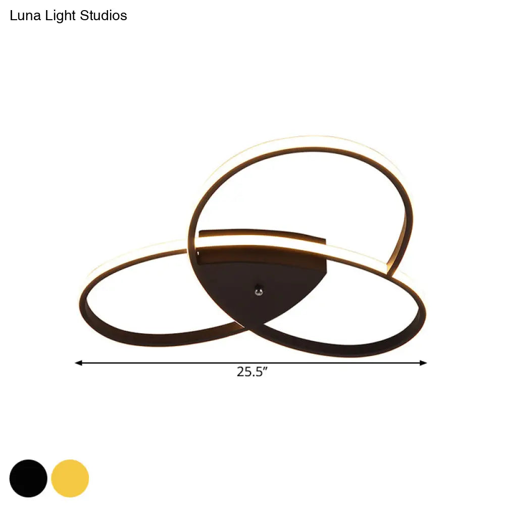 DecorBites™ DecorBites™ Modern Oval Ceiling Flush Metallic LED Bedroom Semi Flush Mount Lighting - 19"/25.5" Width - Black/Gold - Warm/White Light