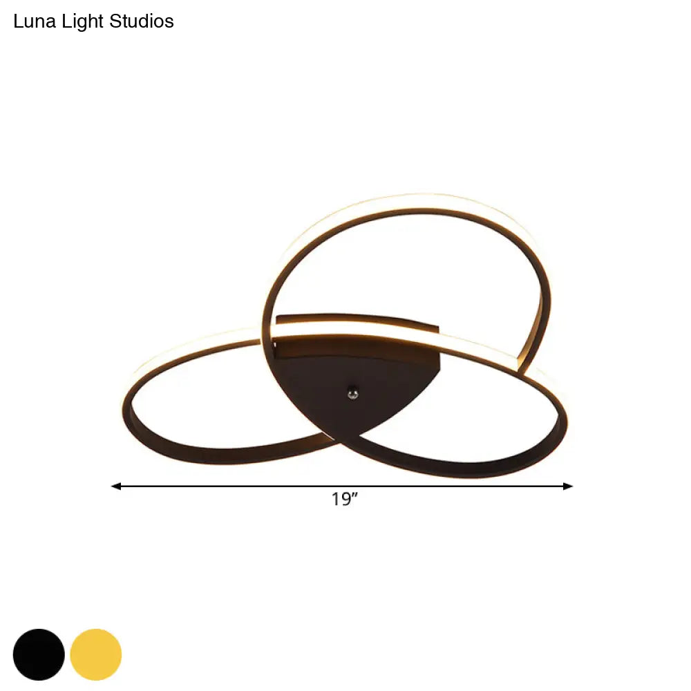 DecorBites™ DecorBites™ Modern Oval Ceiling Flush Metallic LED Bedroom Semi Flush Mount Lighting - 19"/25.5" Width - Black/Gold - Warm/White Light