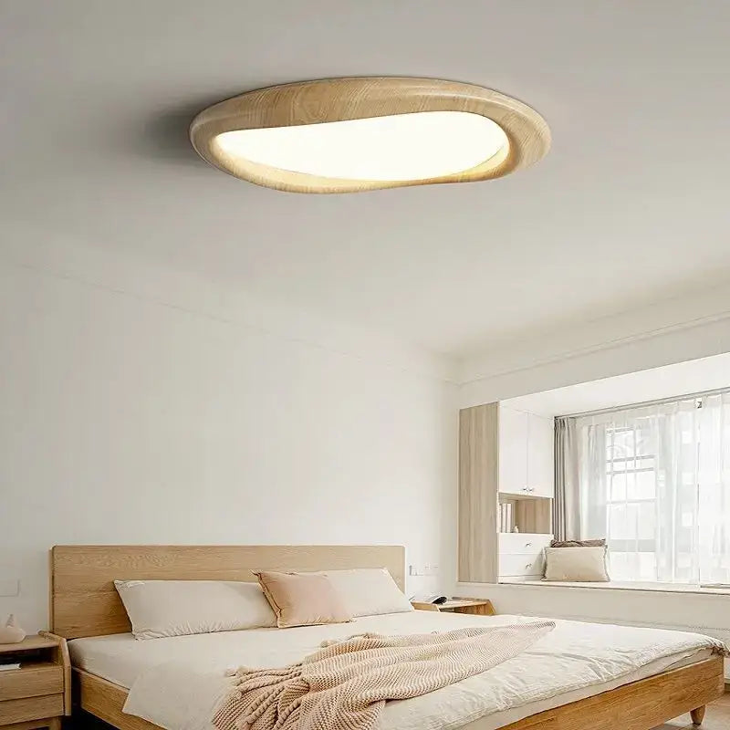 Modern oval decorbites led wood chandelier with natural wood finish and warm glow for living room lighting