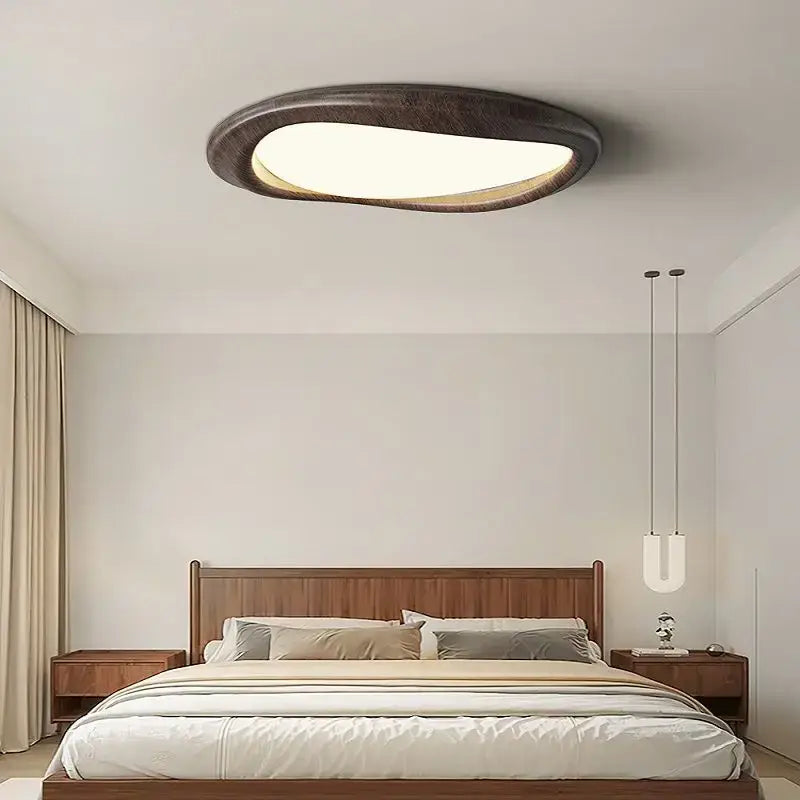 Modern oval decorbites led wood chandelier with dark wood finish and warm diffused lighting for living room