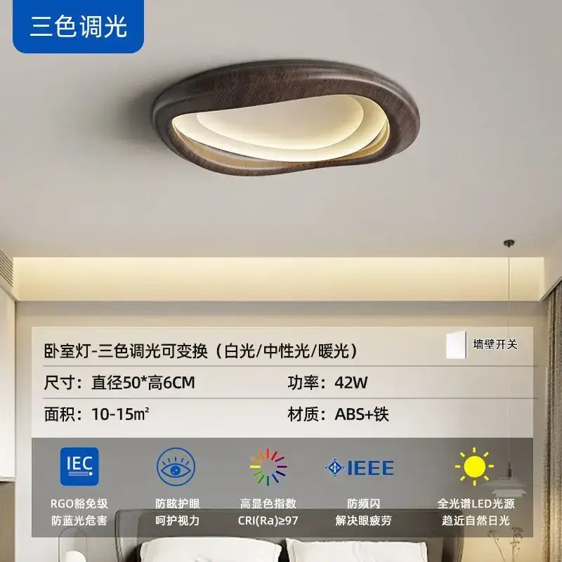 Modern oval decorbites led wood chandelier with dark wood finish and layered curved led panels for living room lighting