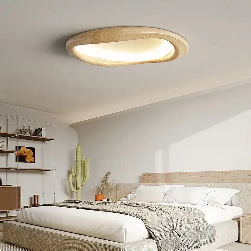 Modern oval decorbites led wood chandelier with natural wood finish and warm diffused light for living room lighting