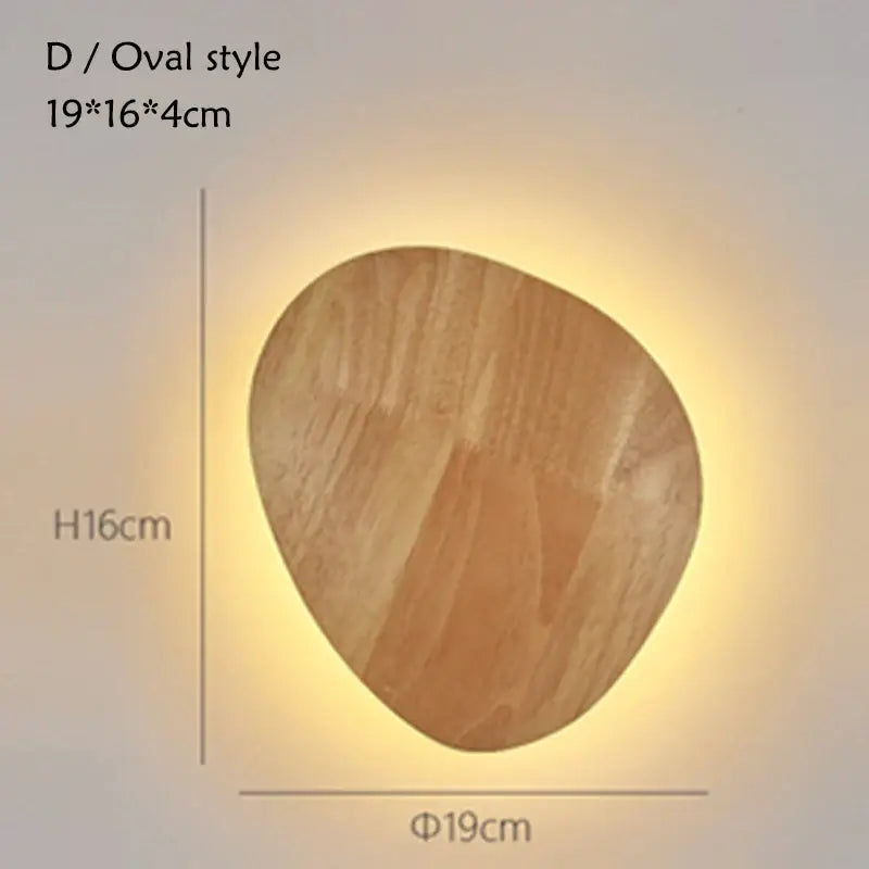 Modern oval led wooden wall lamp with warm-toned natural wood grain finish for bedroom decorbites led wooden wall lamp