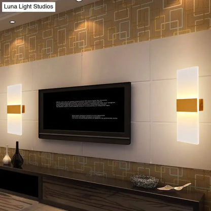 Modern oval rectangular convex led wall sconce with frosted glass panels and gold-toned metal accents for bedroom lighting