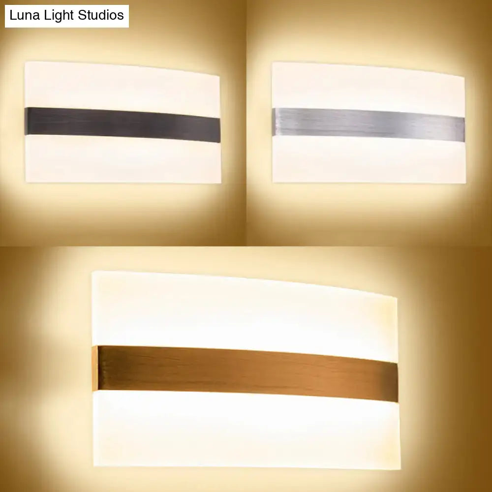 Modern oval rectangular convex led wall sconce with sleek white diffuser and horizontal black brushed silver or bronze bar