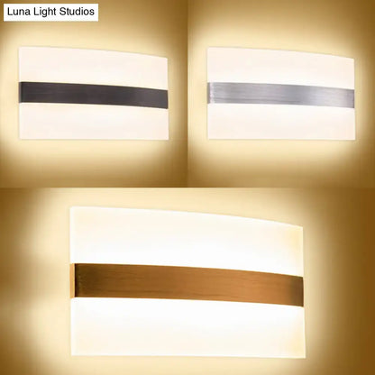 Modern oval rectangular convex led wall sconce with sleek white diffuser and horizontal black brushed silver or bronze bar