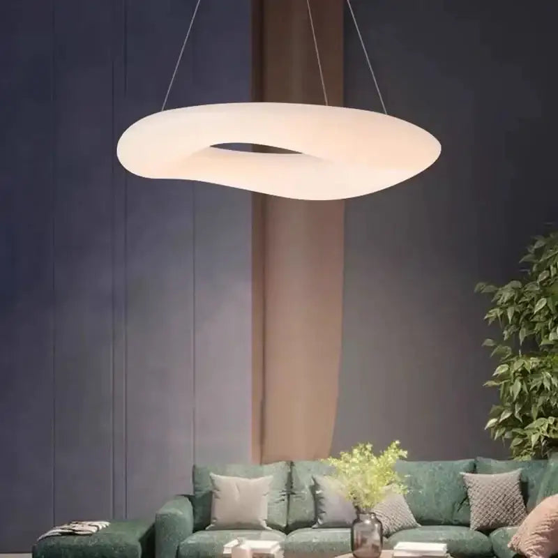 Modern oval white cozy cotton ceiling chandelier with a smooth ring diffuser and thin cords for bedroom decorbites cozy cotton decor