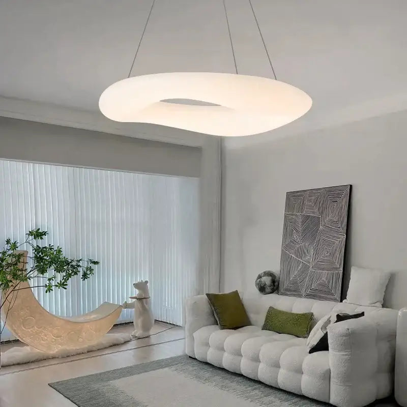 Modern white cozy cotton ceiling chandelier with sleek oval design and subtle central cutout for bedroom decorbites cozy cotton decor