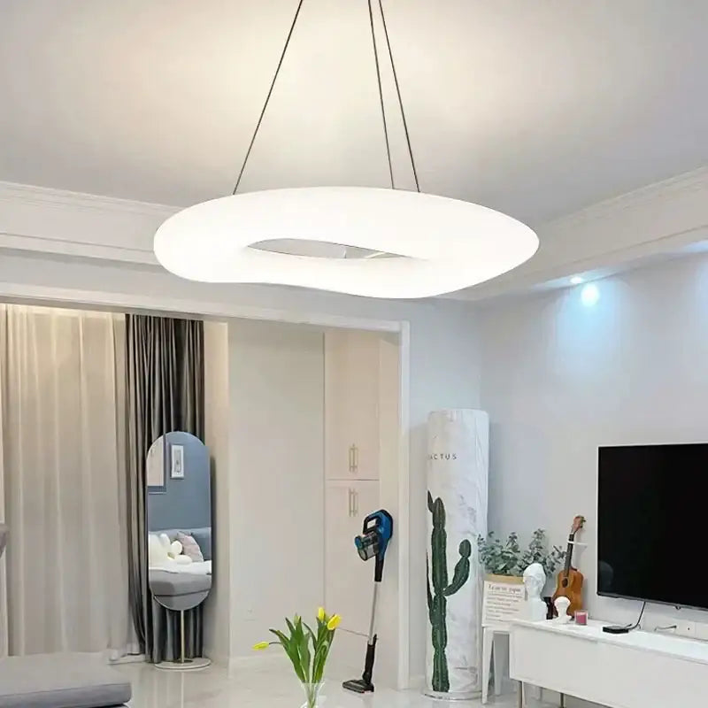 Modern oval white cozy cotton ceiling chandelier with sleek minimalist ring-shaped design for bedroom decorbites cozy cotton ceiling