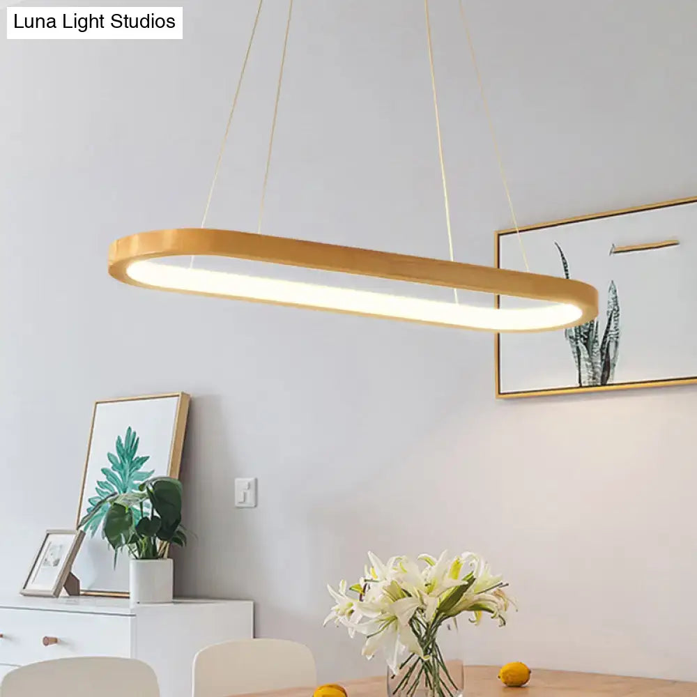 Modern gold-finished oval wood pendant light with integrated led lighting for living room island pendant illumination