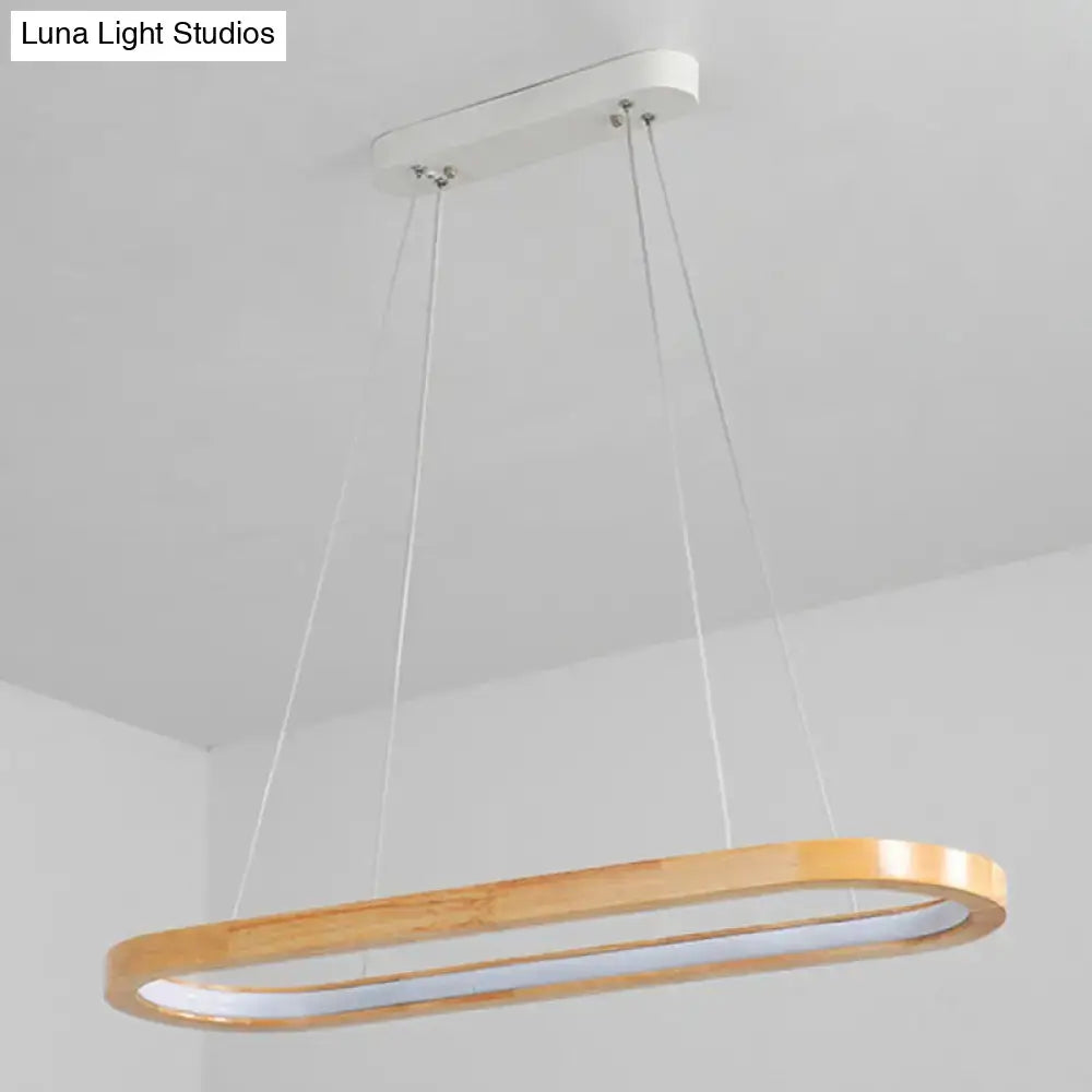 Modern oval wood led island pendant light with natural wood frame and white led ring for living room pendant light
