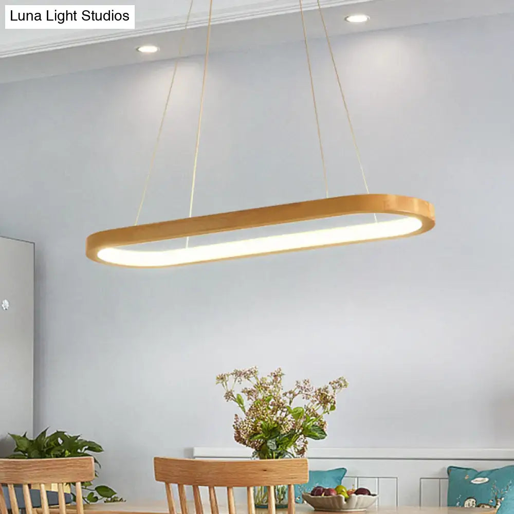 Modern oval wood led island pendant light with warm wood finish frame and illuminated strip for living room pendant light