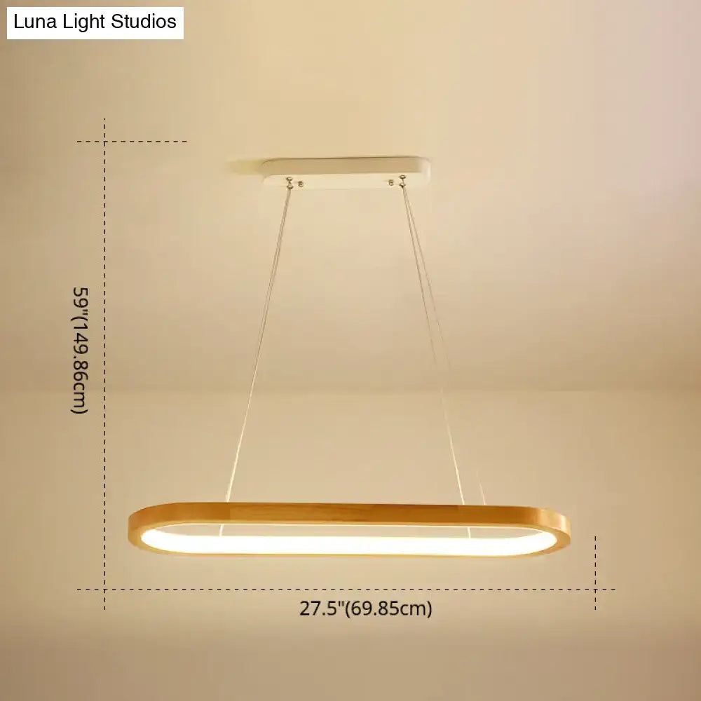 Modern oval wood led island pendant light with a sleek gold frame and warm glow for living room pendant lighting