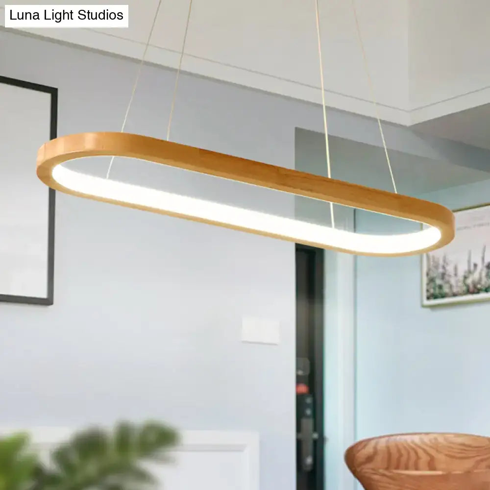 Modern oval wood led island pendant light with warm wood finish frame for living room pendant lighting