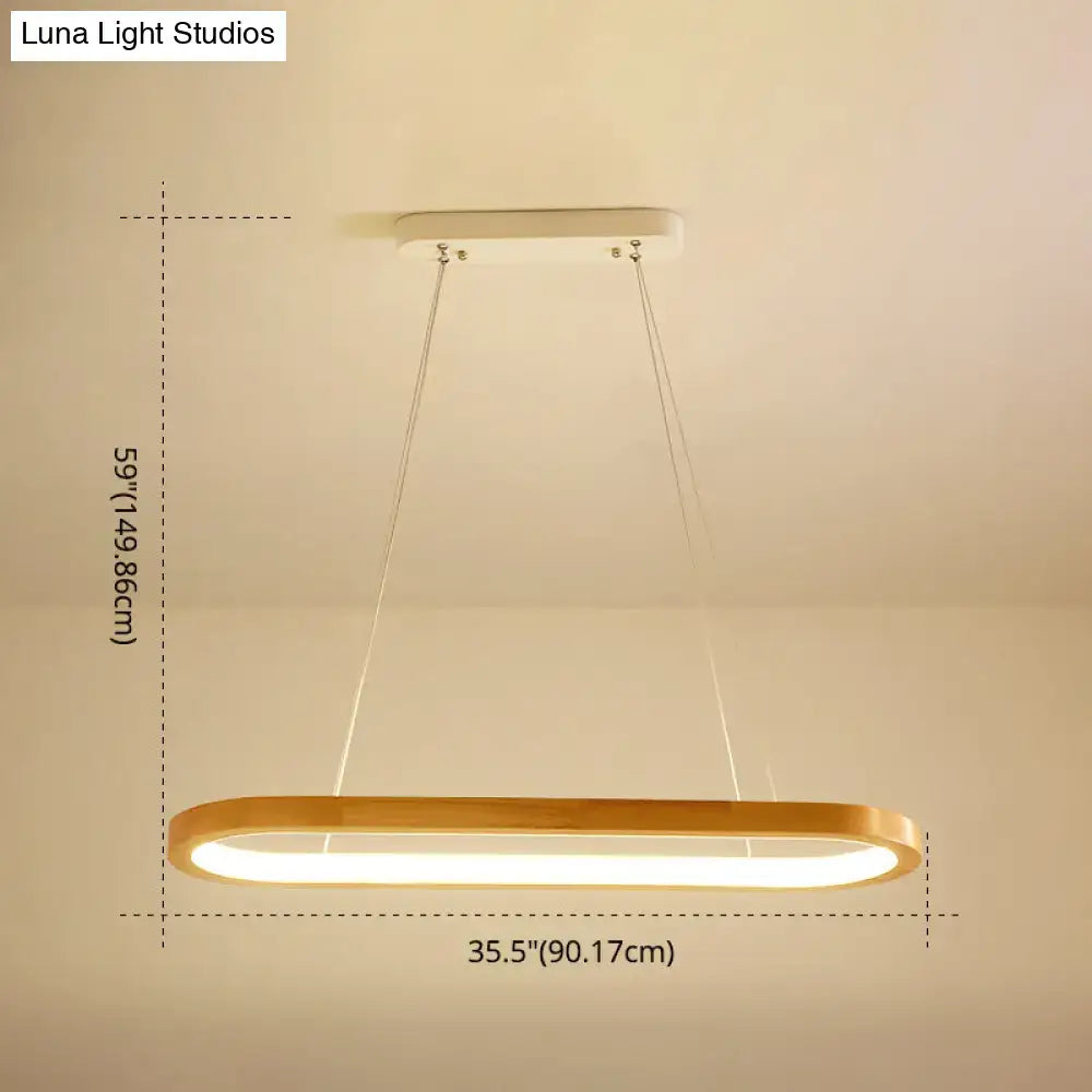 Modern oval wood led island pendant light with warm golden frame and white illumination for living room pendant light