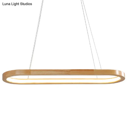 Modern oval wood led island pendant light with warm wooden frame and glowing led strip for living room pendant light