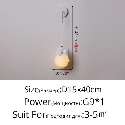 White elephant-shaped glass bedroom wall lamp with warm glowing bulb perfect for decorbites bear bedroom wall use