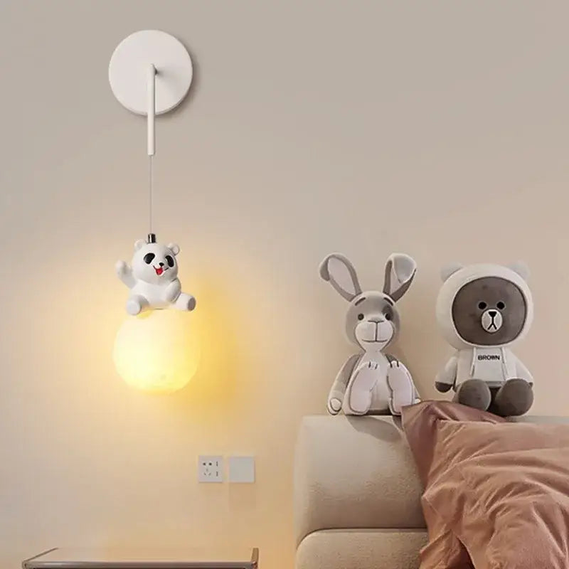 Modern panda bear bedroom wall lamp white glass pendant light with soft yellow glow for decorbites bear bedroom decor
