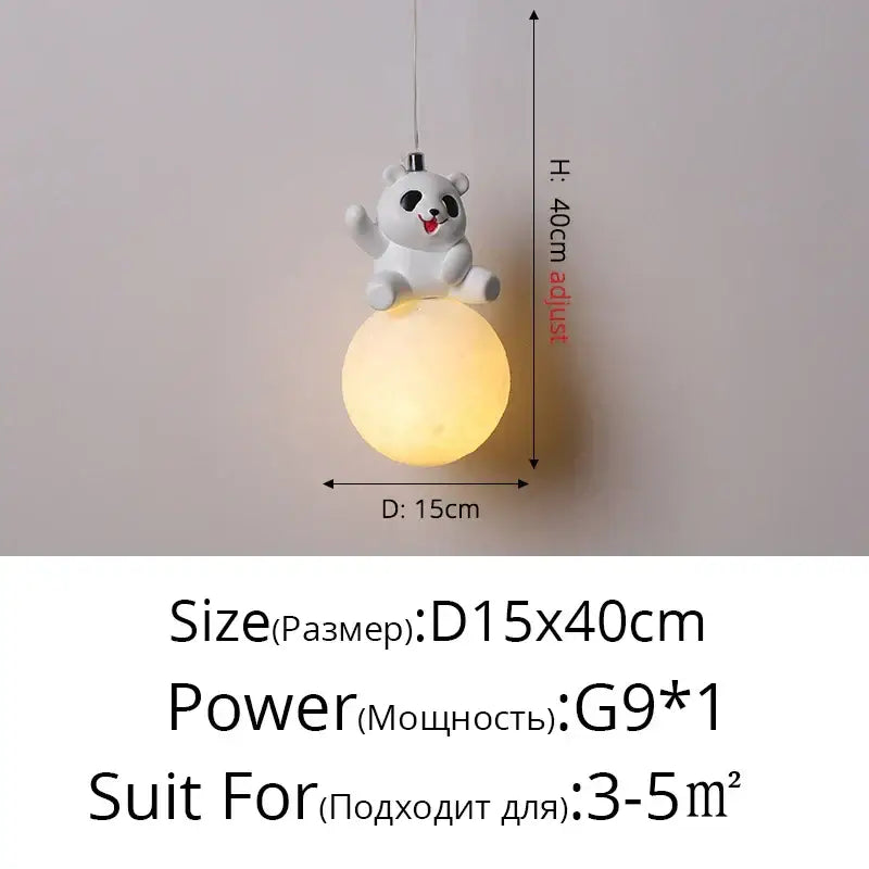 Modern panda bear bedroom wall lamp white glass pendant light with glowing spherical base for decorbites bear bedroom