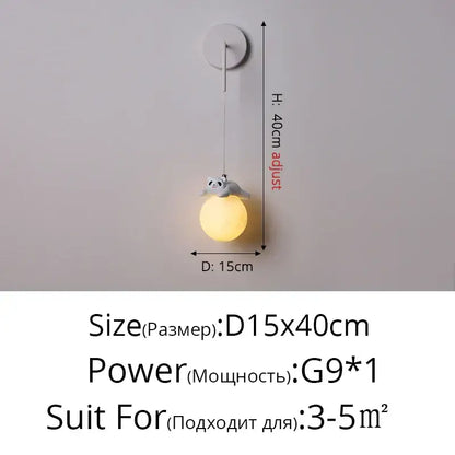 Modern panda bear bedroom wall lamp featuring a soft yellow glass pendant light with a gray raccoon decorbites bear bedroom design