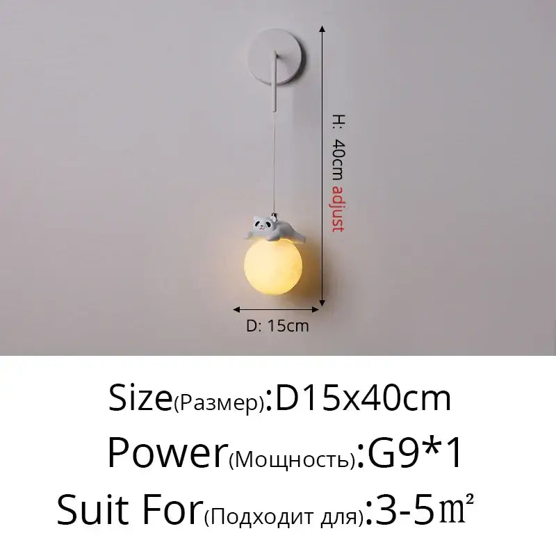 Modern panda bear bedroom wall lamp featuring a soft yellow glass pendant light with a gray raccoon decorbites bear bedroom design