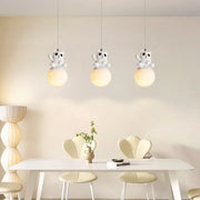 Modern panda bear bedroom wall lamp featuring three white glass pendant lights with bear decorbites bear bedroom design