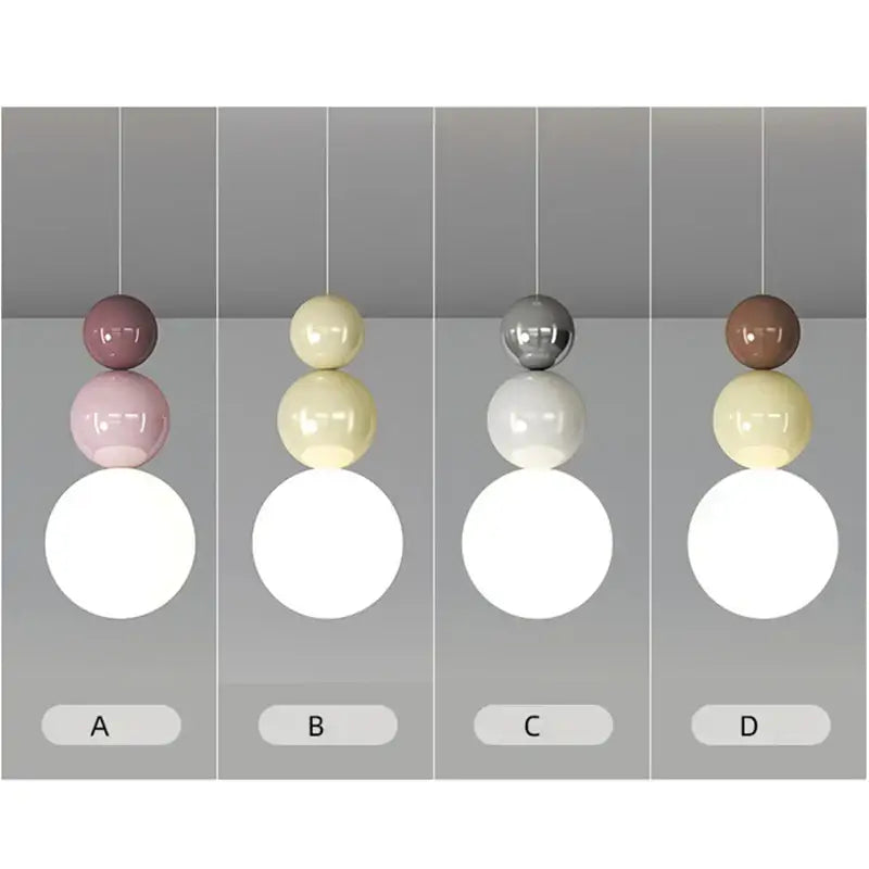 Modern spherical metal pendant lights with glossy pastel pink cream silver and brown light color options for dining rooms