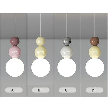 Modern spherical metal pendant lights with glossy pastel pink cream silver and brown light color options for dining rooms
