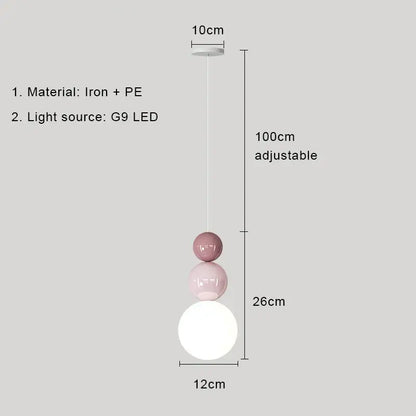 Modern pendant light featuring three stacked matte pink and white metal shades with pastel light color options