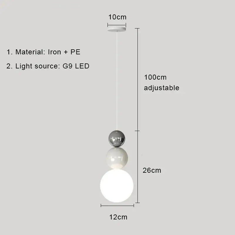 Modern three-sphere pendant light in pastel and cream metal with chrome and matte white finish for dining room light color options
