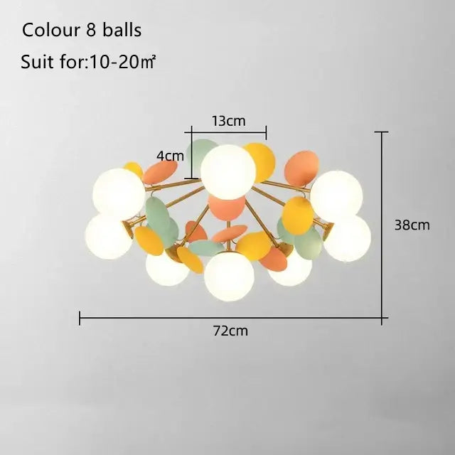 Modern pastel balloon ceiling light fixture with spherical pastel-colored chandelier and branching design for kids bedroom